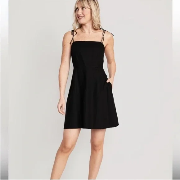 Old Navy | Dresses | Old Navy Fit And Flare Tie Strap Linen Blend Mini Dress  Size Medium Nwt | Poshmark